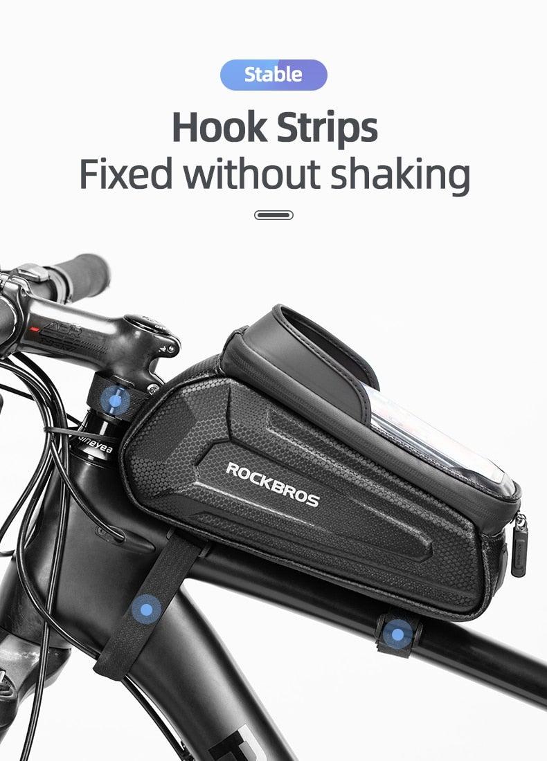 RockBros top tube bicycle bag, black waterproof touch screen phone case mounted on front frame on Tampa Home & Garden Store