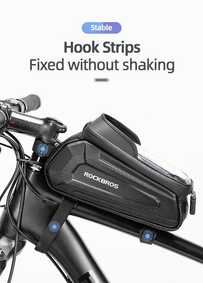 RockBros top tube bicycle bag, black waterproof touch screen phone case mounted on front frame on Tampa Home & Garden Store