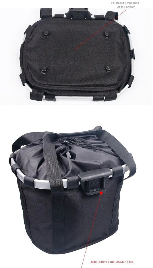 Stevvex front bicycle bag with black nylon, metal frame basket, detachable handlebar bag on Tampa Home & Garden Store