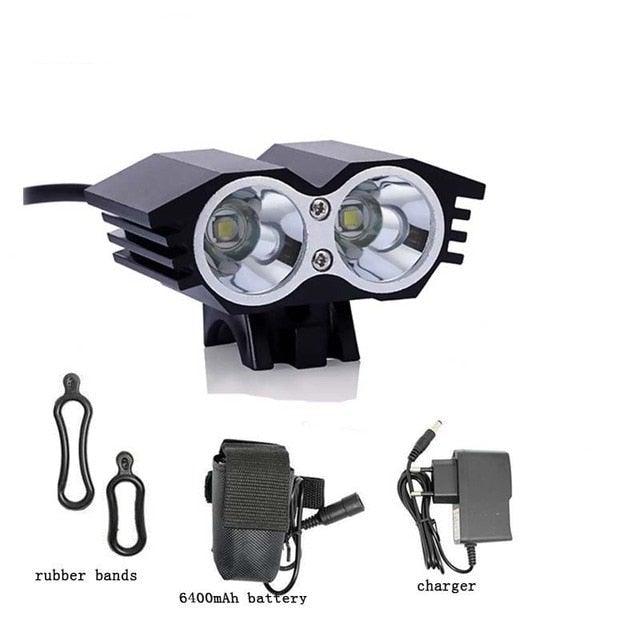 Stevvex bicycle front light dual LED, black USB rechargeable 6400mAh battery with charger on Tampa Home & Garden Store