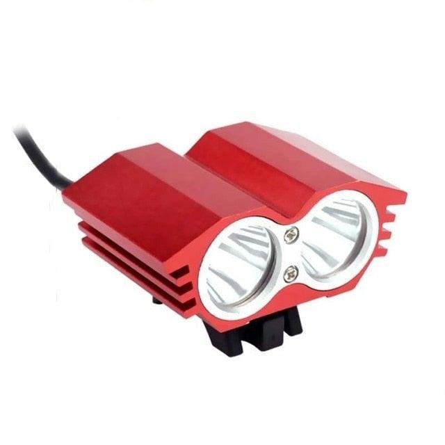 Stevvex bicycle front light twin-LED headlight red housing USB rechargeable 6400mAh battery on Tampa Home & Garden Store