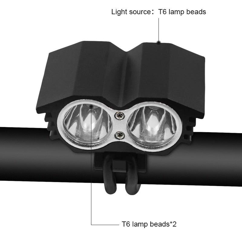 Stevvex bicycle front light dual LED headlamp with T6 beads USB rechargeable 6400mAh on Tampa Home & Garden Store
