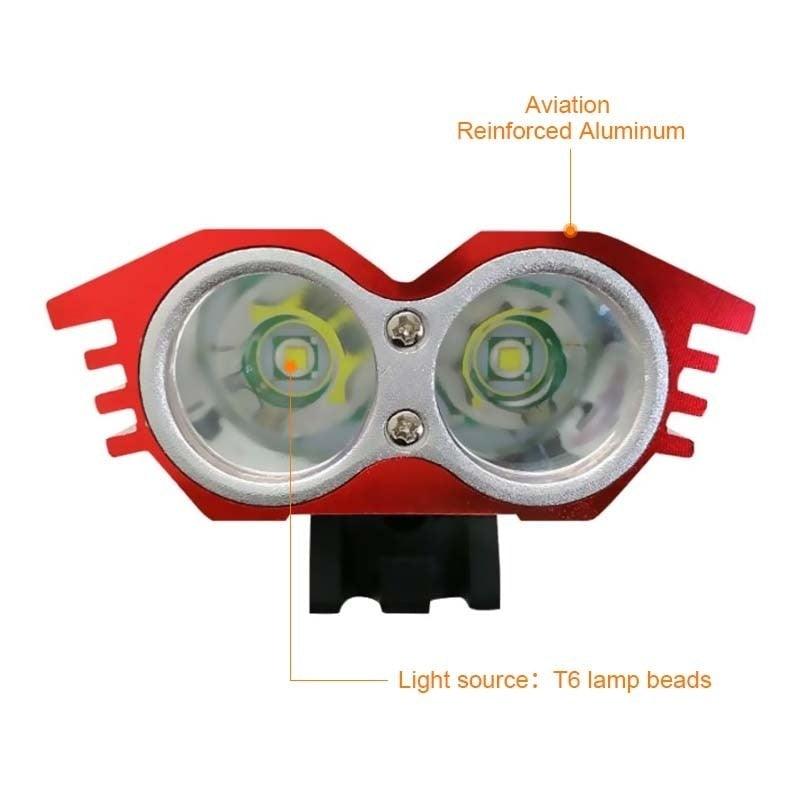 Stevvex bicycle front light red aluminum dual-LED headlamp with aviation aluminum housing on Tampa Home & Garden Store