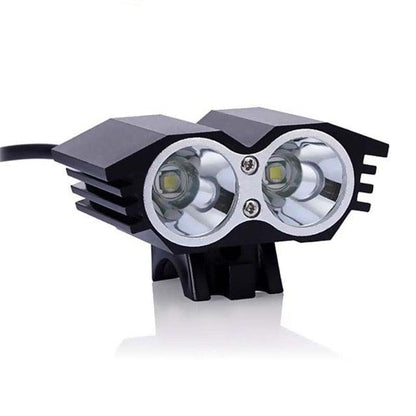 Stevvex bicycle front light with dual LED lenses, black aluminum housing, mounting clip on Tampa Home & Garden Store