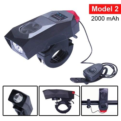 Bicycle front light USB rechargeable headlamp with horn, black LED by Stevvex handlebar mount on Tampa Home & Garden Store