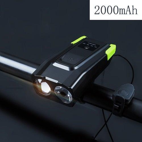 Stevvex bicycle front light USB rechargeable, black with lime green accents, dual LEDs on Tampa Home & Garden Store