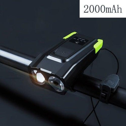 Stevvex bicycle front light USB rechargeable, black with lime green accents, dual LEDs on Tampa Home & Garden Store