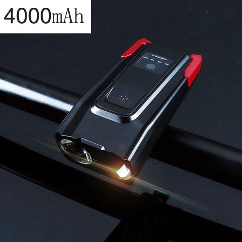 Bicycle front light ST90SP2582THW with horn USB rechargeable 4000mAh mounted on handlebars on Tampa Home & Garden Store