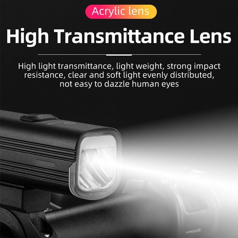 Stevvex USB rechargeable bike headlight with black body and acrylic lens, front bicycle light on Tampa Home & Garden Store