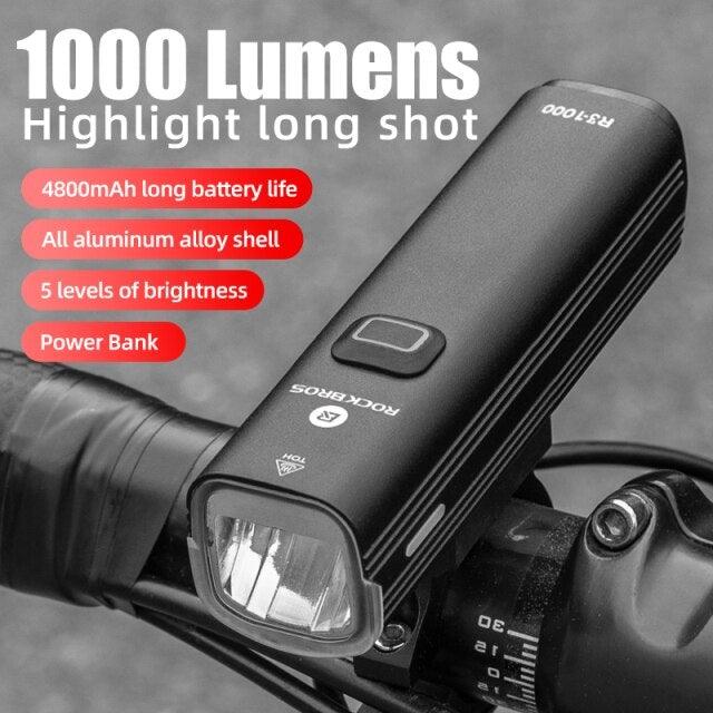 USB rechargeable bike headlight Stevvex, black aluminum shell, 1000 lumens on Tampa Home & Garden Store