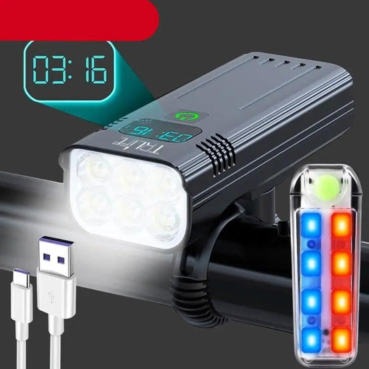 Bicycle headlight Stevvex black USB rechargeable, waterproof 2-piece kit on Tampa Home & Garden Store