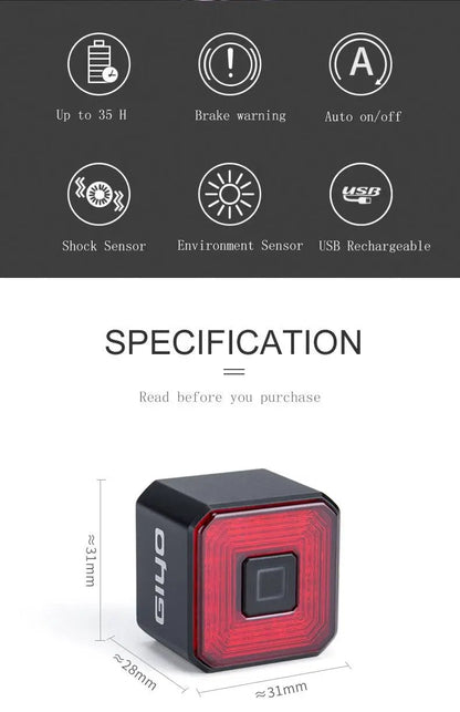 Smart Rear Taillight For Bicycle USB LED
