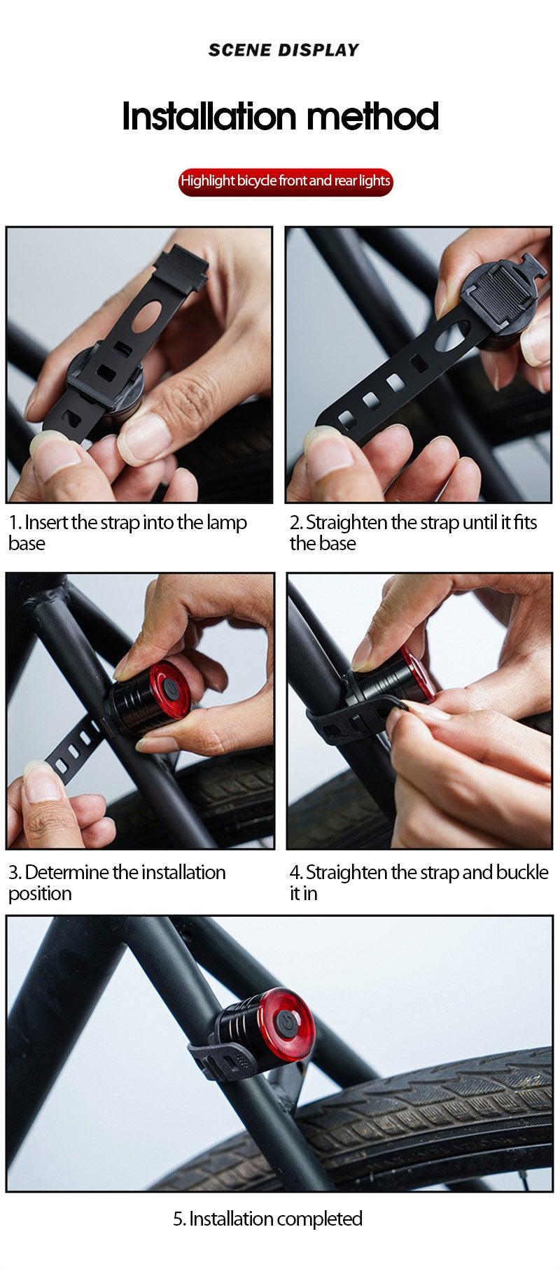 Stevvex ST90SP1100CVN Auto Brake Sensing Tail Light for Mountain Bikes 5-step strap installation on Tampa Home & Garden Store
