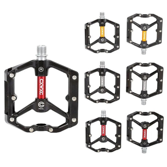 Stevvex aluminum alloy bicycle pedals with anti-skid pins; black frame red spindle, 7 pedals on Tampa Home & Garden Store