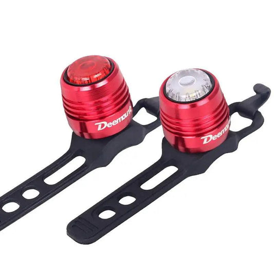 Stevvex bicycle rear light set with red USB rechargeable LED tail lights on black straps on Tampa Home & Garden Store