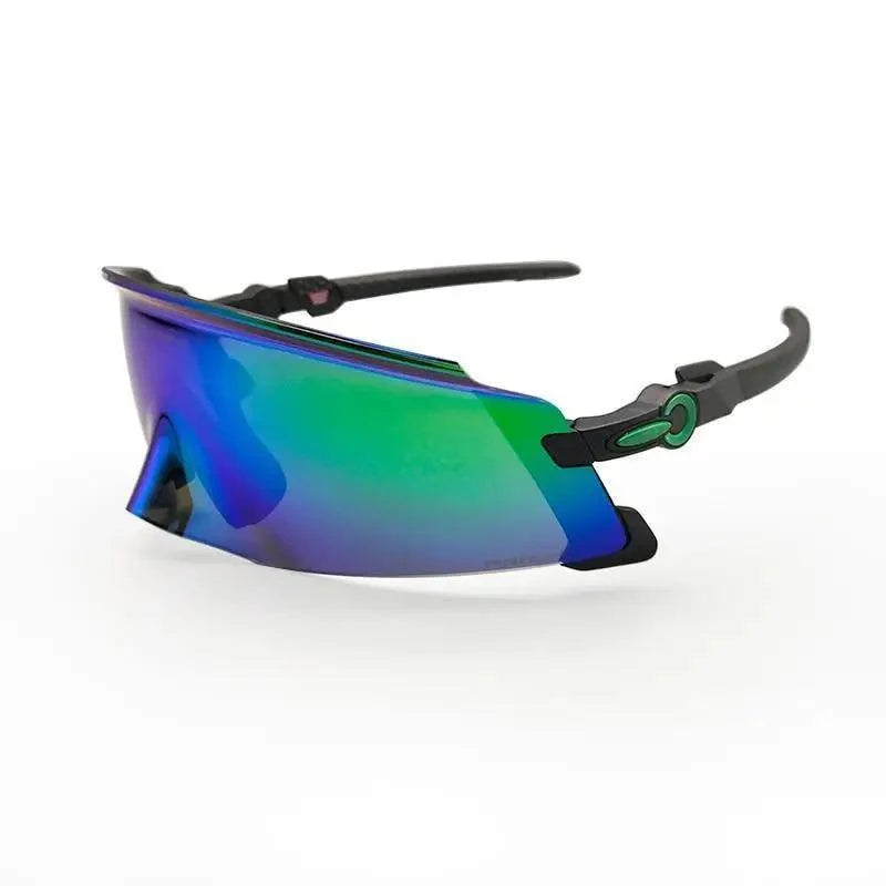 Stevvex cycling glasses with blue-green mirrored lenses, black frame, UV400, unisex on Tampa Home & Garden Store