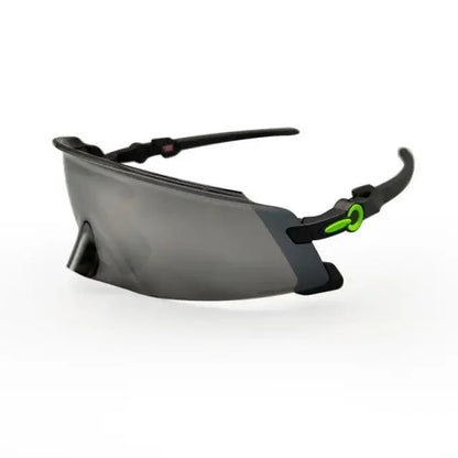 Stevvex bicycle cycling sunglasses with gray mirrored lens, black frame and neon green accents on Tampa Home & Garden Store