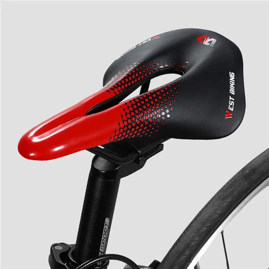 Bicycle saddle Stevvex soft thick road MTB seat, black top red base, ergonomic waterproof on Tampa Home & Garden Store