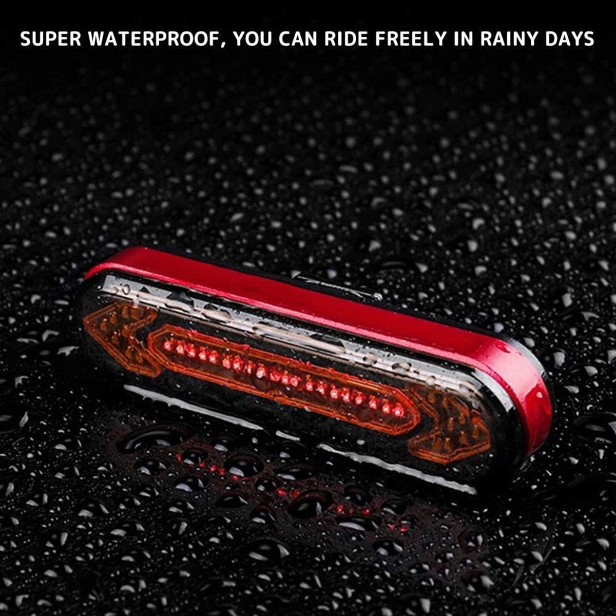 Wireless bicycle tail light with red LED, waterproof housing on wet surface on Tampa Home & Garden Store