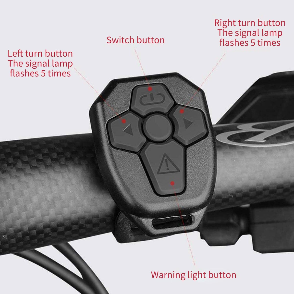 Wireless bicycle tail light remote control by Stevvex on handlebar with hexagonal button pad on Tampa Home & Garden Store