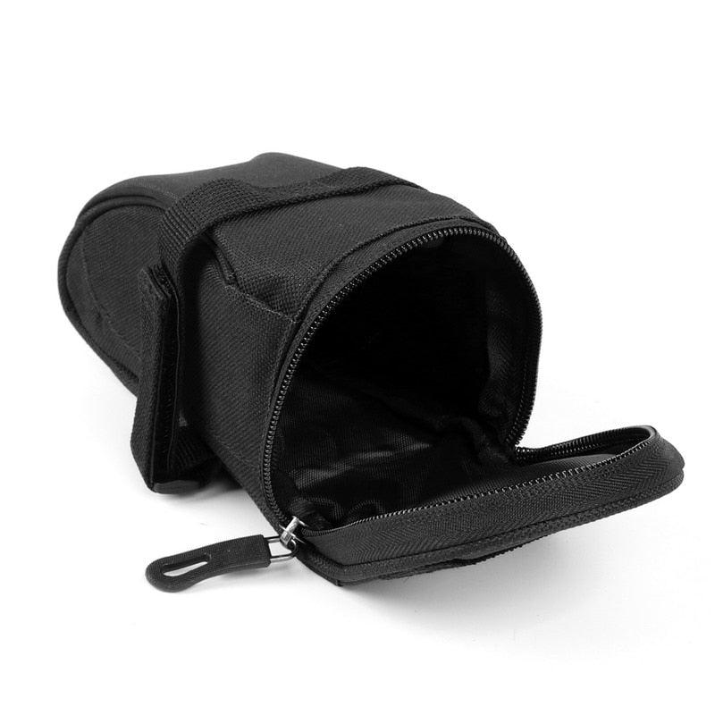 Stevvex black waterproof bike saddle bag under-seat pouch with zipper and strap on Tampa Home & Garden Store