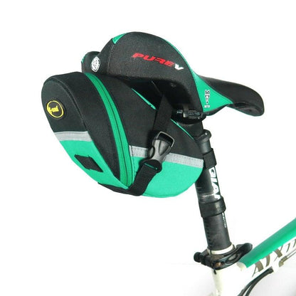 Under-seat waterproof bike saddle bag in teal and black with reflective strip on Tampa Home & Garden Store
