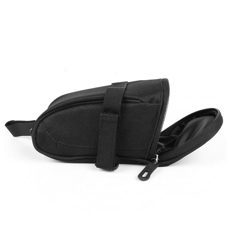 Bike saddle bag Stevvex black under-seat with strap and zipper nylon construction on Tampa Home & Garden Store
