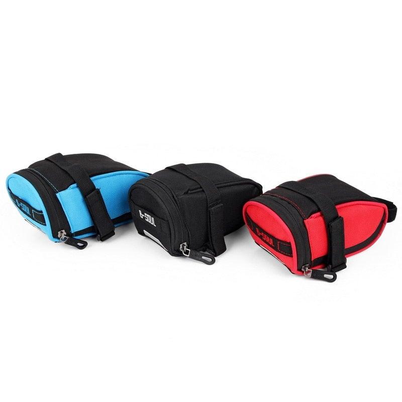Stevvex bike saddle bag set, waterproof under-seat pouches in blue, black, and red (3 bags) with straps on Tampa Home & Garden Store