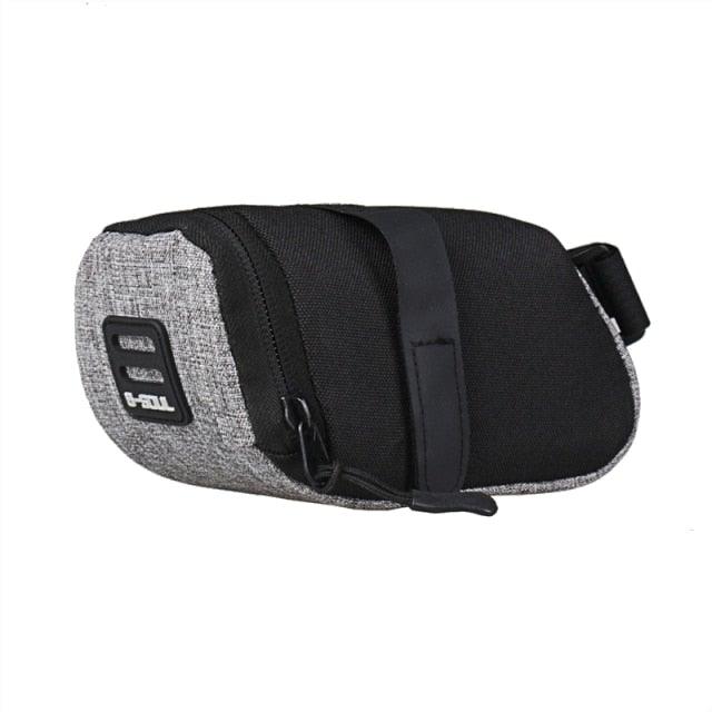 Bike saddle bag Stevvex waterproof under-seat pouch, gray/black fabric with strap and zipper on Tampa Home & Garden Store