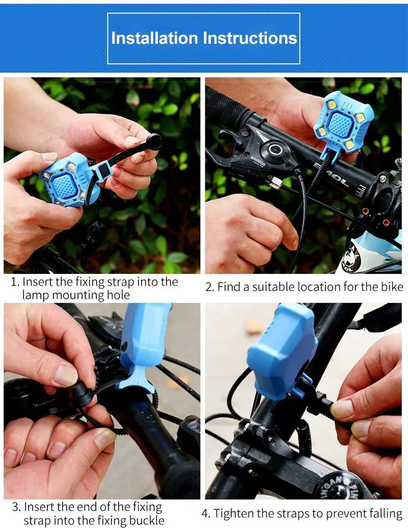 Bike Bell and 4 Lamp Light Set with USB Charging