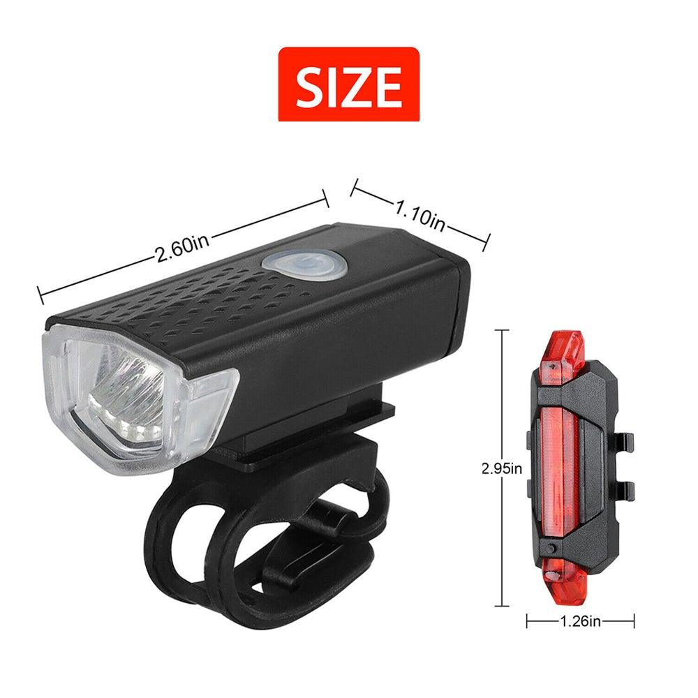 Stevvex bike light set USB rechargeable front headlight and rear tail light, black on Tampa Home & Garden Store