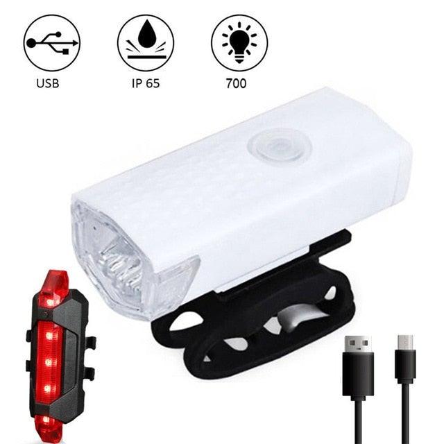 Stevvex bike light set front white headlight and rear red taillight with clamp USB rechargeable on Tampa Home & Garden Store