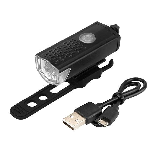 Stevvex black front bike light USB LED rechargeable with adjustable strap and USB cable on Tampa Home & Garden Store