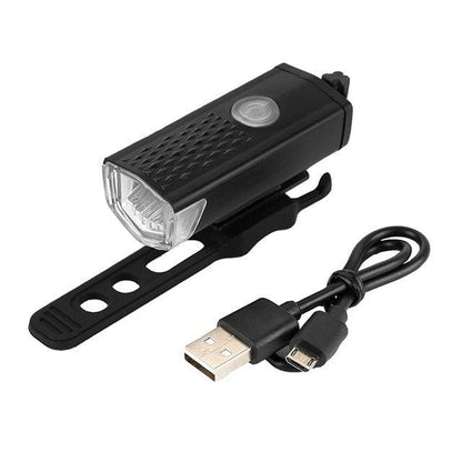 Stevvex black front bike light USB LED rechargeable with adjustable strap and USB cable on Tampa Home & Garden Store