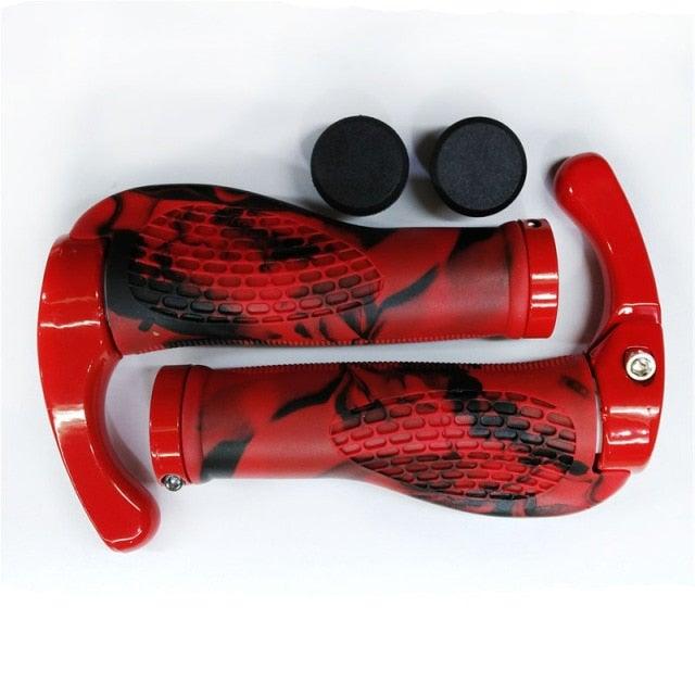 Stevvex red ergonomic bicycle handlebar grips with aluminum rings, bar end plugs, pair on Tampa Home & Garden Store
