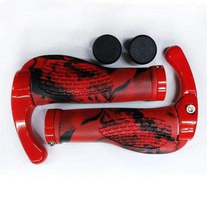 Stevvex red ergonomic bicycle handlebar grips with aluminum rings, bar end plugs, pair on Tampa Home & Garden Store
