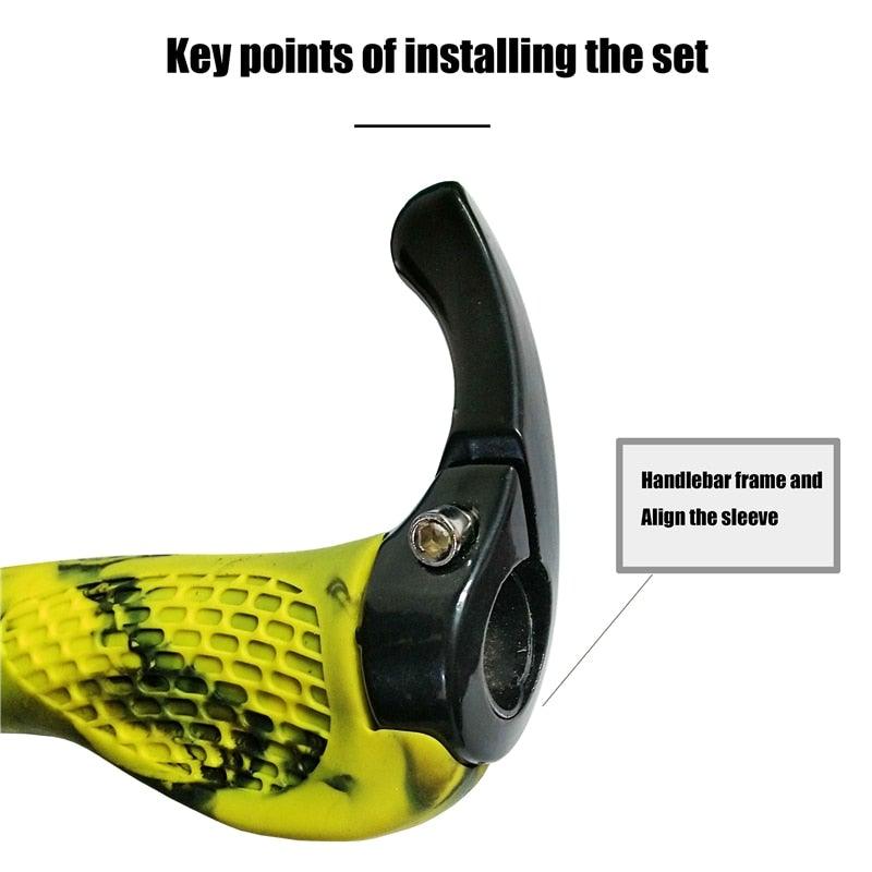 Stevvex ergonomic bike handlebar grips with yellow/black texture and aluminum ring on Tampa Home & Garden Store