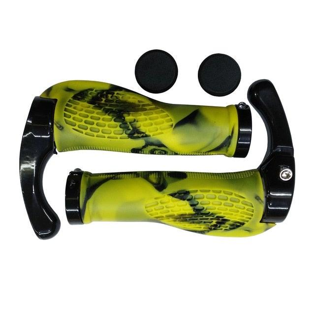 Bicycle handlebar grips Stevvex ergonomic pair with lime camo rubber bar-end plugs on Tampa Home & Garden Store