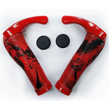 Stevvex red ergonomic bike handlebar grips pair with end plugs, non-slip aluminum rings on Tampa Home & Garden Store
