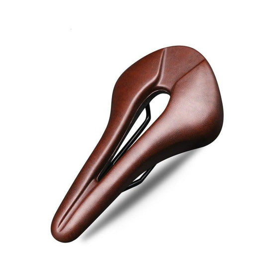 Stevvex bike saddle brown PU leather hollow design memory foam padding with metal rails on Tampa Home & Garden Store