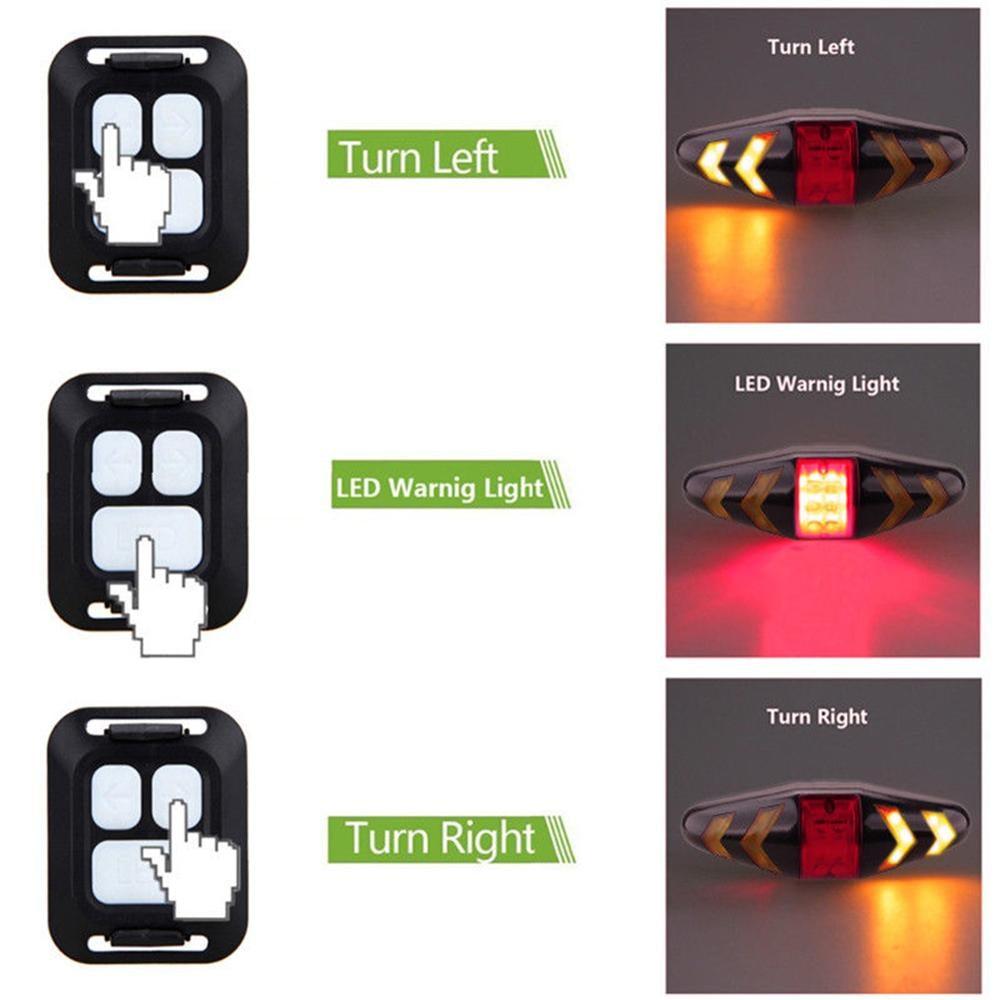Stevvex bike signal remote with LED tail light showing left/right turn and warning modes on Tampa Home & Garden Store