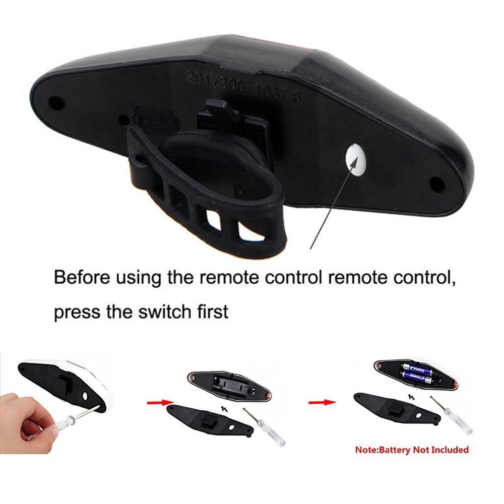 Black bicycle rear tail light with mounting strap and LED, wireless remote control setup image on Tampa Home & Garden Store