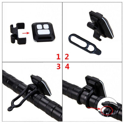 Bike signal wireless remote LED tail light with turn signals; 4pc mounting clip and strap on Tampa Home & Garden Store