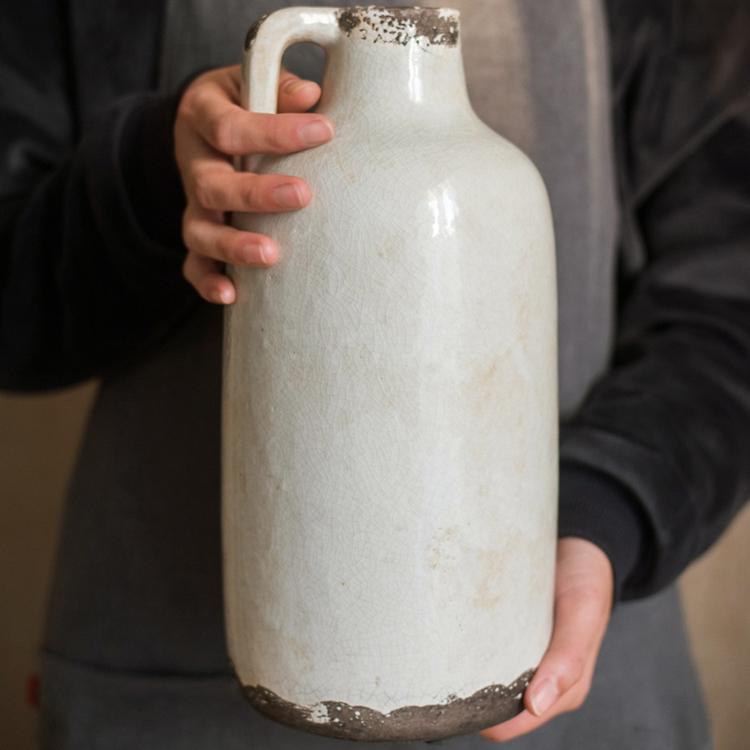Binglie Glazed Pottery Vase with Single Handle, white glaze, rustic brown rim RusticReach on Tampa Home & Garden Store