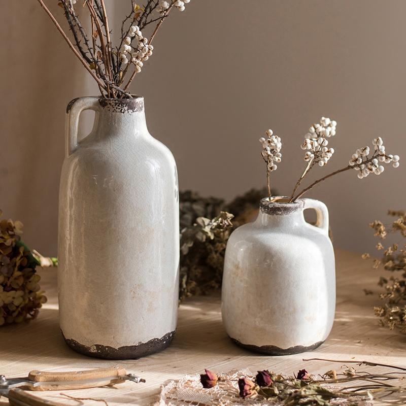 Binglie Glazed Pottery Vase with Single Handle set of 2, ivory ceramic vases by RusticReach on Tampa Home & Garden Store