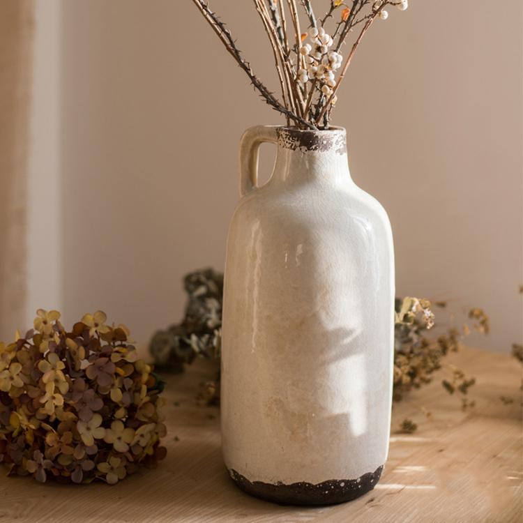Binglie glazed pottery vase with single handle cream glaze with dark base by RusticReach on Tampa Home & Garden Store