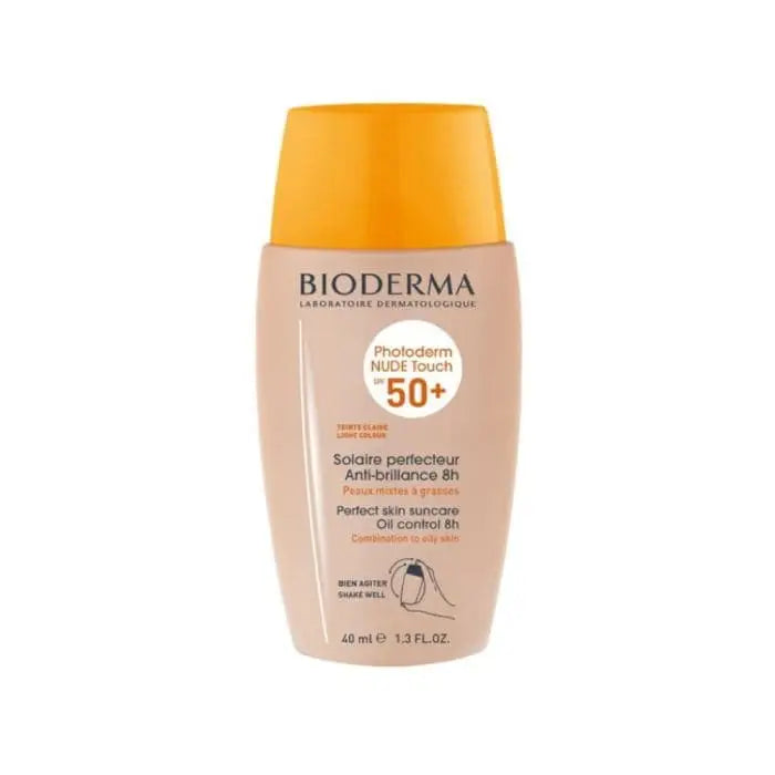 Bioderma Photoderm Nude Touch SPF50+ Light sunscreen bottle beige with orange cap 40 ml on Tampa Home & Garden Store