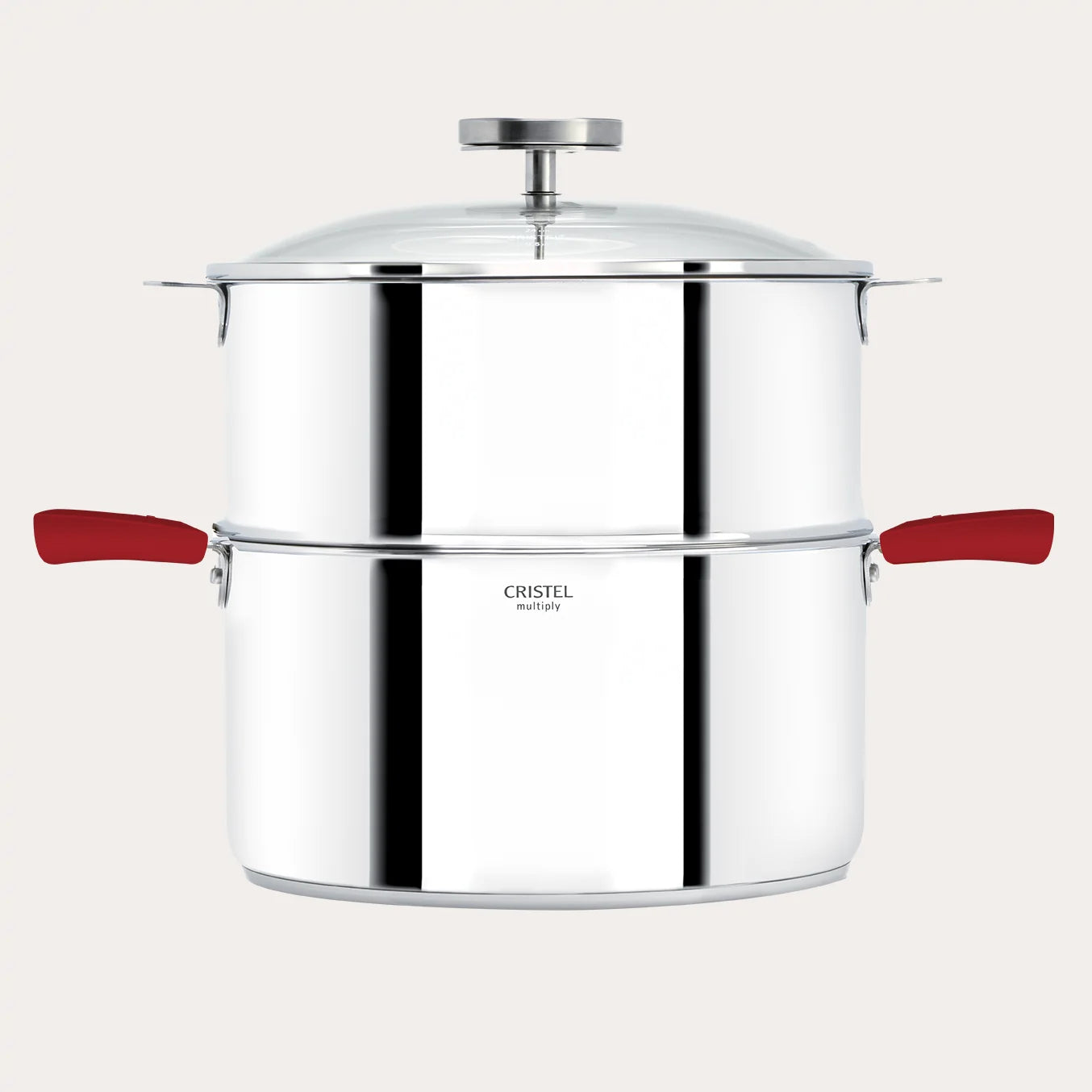 BIOME Healthy Cooking steamers, stainless steel pot with red handles CRISTEL USA on Tampa Home & Garden Store
