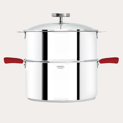BIOME Healthy Cooking steamers, stainless steel pot with red handles CRISTEL USA on Tampa Home & Garden Store