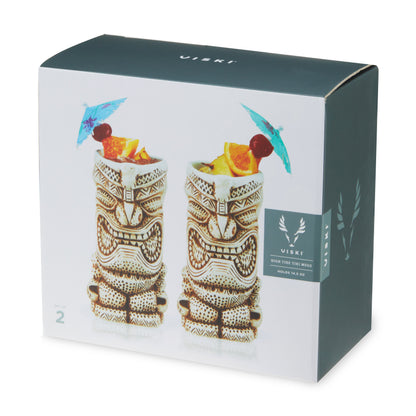 Pacific High Tide Tiki Mugs 2 stemless cocktail glasses Viski on teal box on Tampa Home & Garden Store